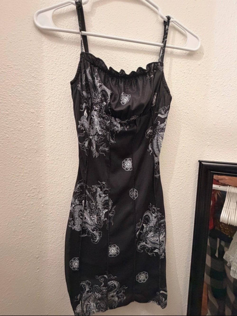 Black Dragon Print Slip Dress